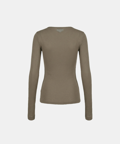 BS Cotton Jersey Fitted Henley Neck Long Sleeve T-Shirt - Tobacco