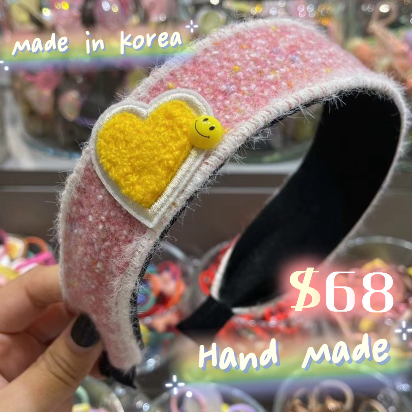 愛心哈哈笑頭箍 黃色心深粉紅頭箍 韓國製