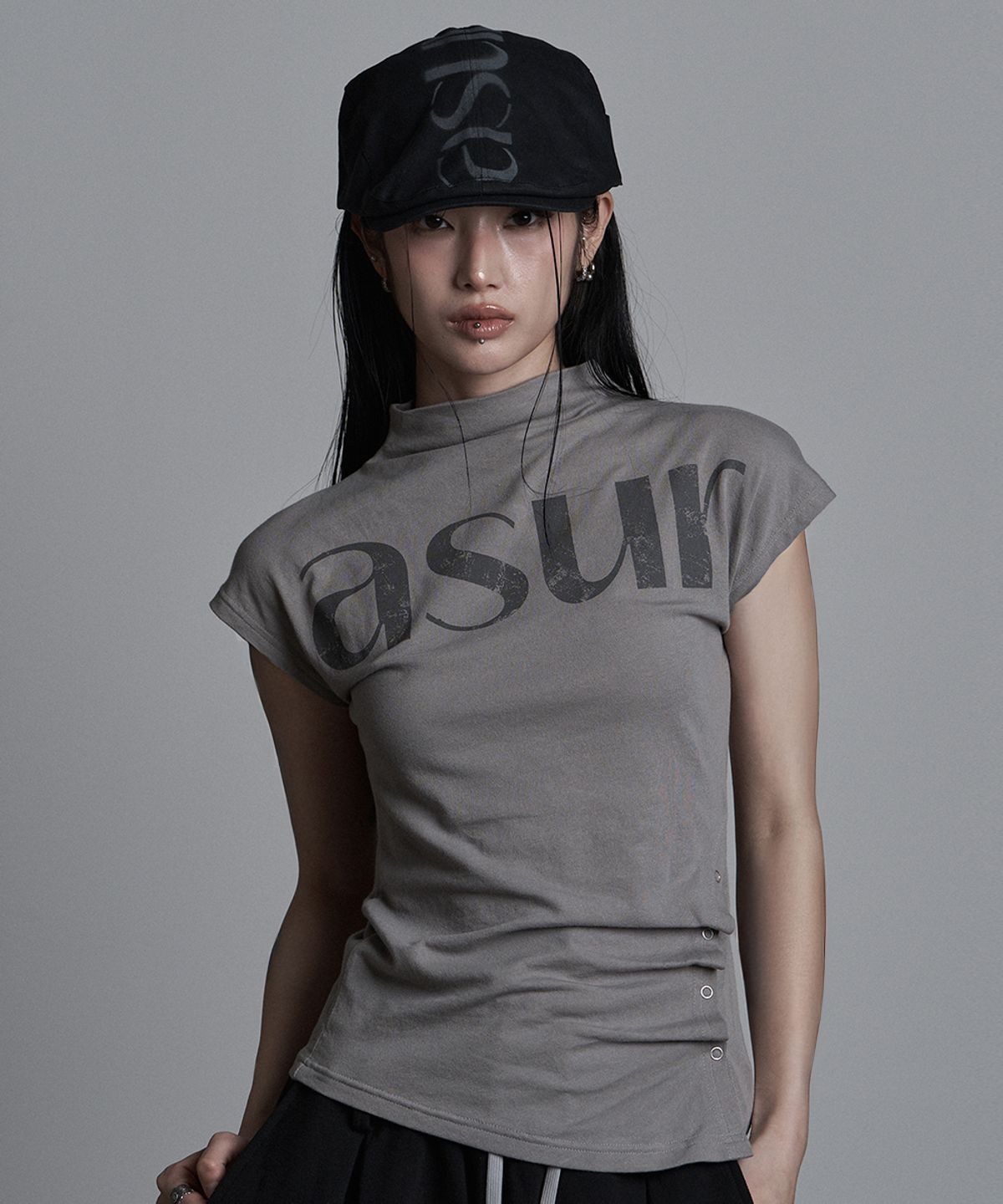 🇰🇷訂購｜asur 26SS｜Side snap half-neck t-shirt 3色 