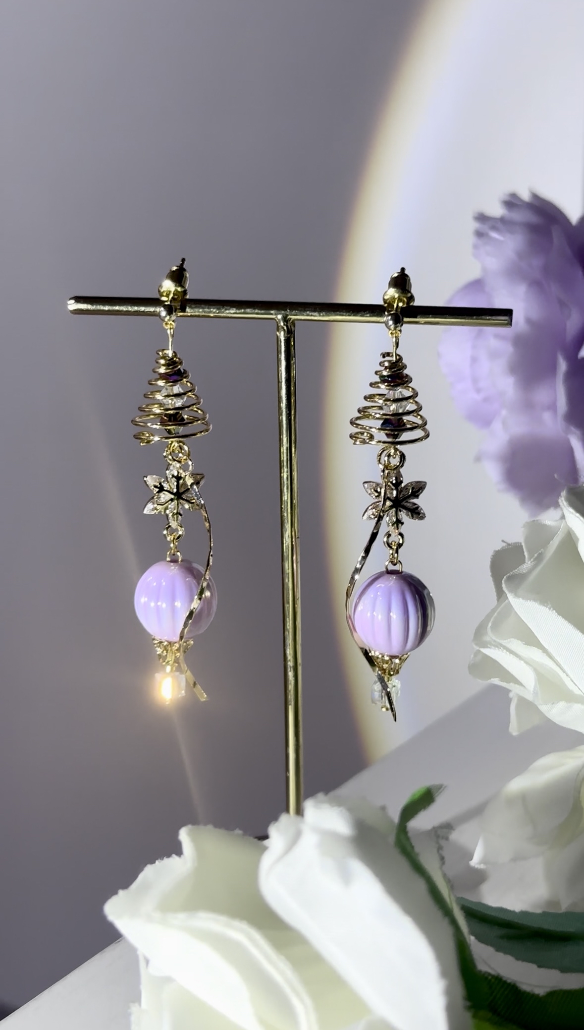 旋轉粉紫晶熱氣球耳環🎈