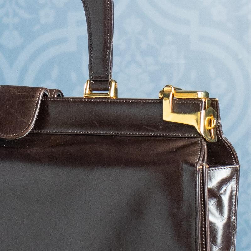 C.a. 1950-60s Chocolate Brown Golden Accent Double-Sided Large Leather Briefcase from Canada(MT664)