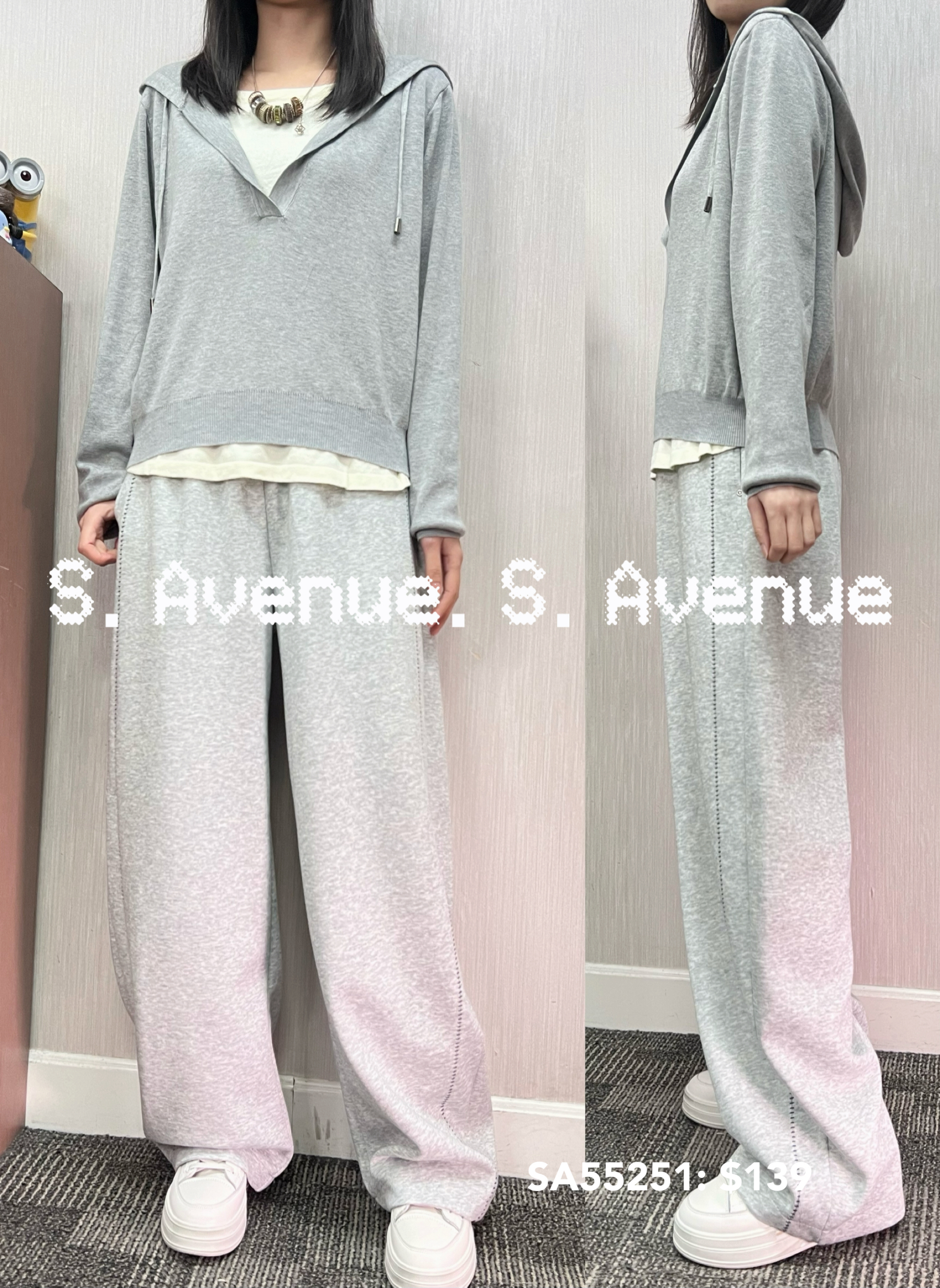 SA55251: 長袖有帽假兩件線top