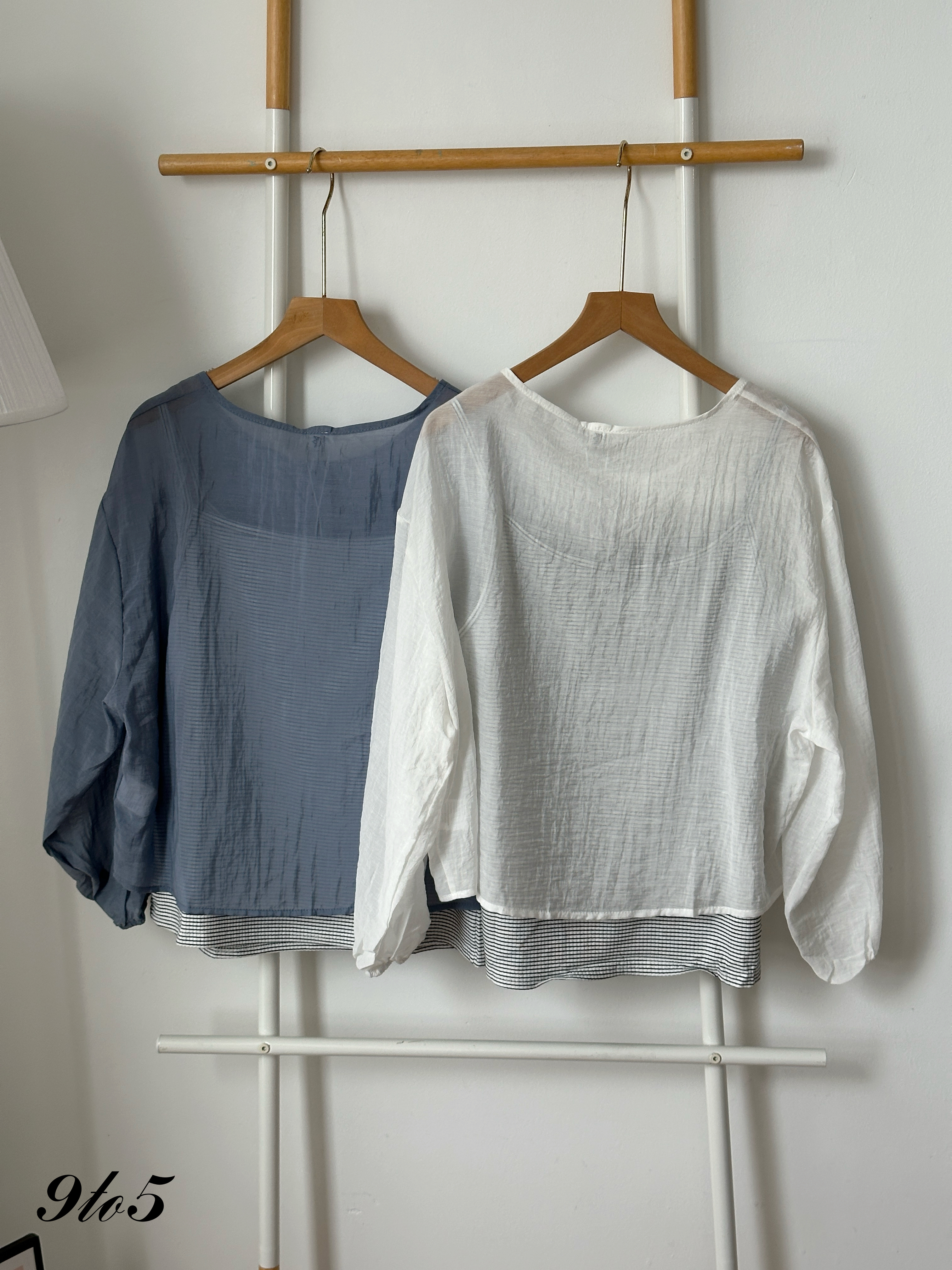 T4437 Semi-Sheer Two-Pieces Blouse - 3 Colors 