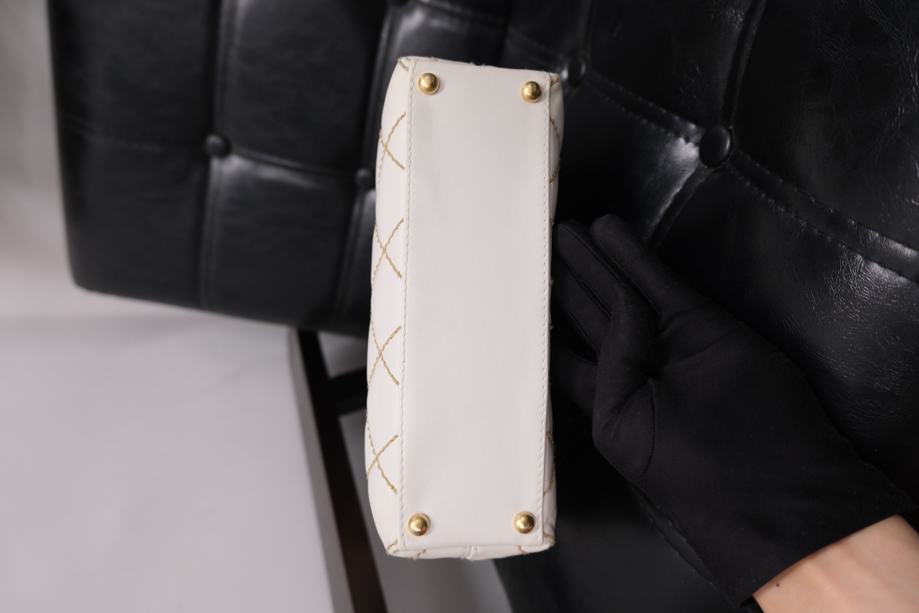 Chanel Wild Stitch Lambskin Tote bag White Gold 