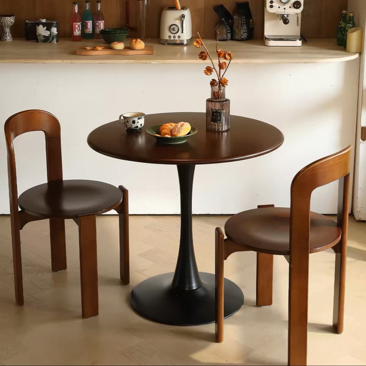 實木中復古圓形餐枱椅組合 北歐風 客廳陽台咖啡茶幾 細單位家用 Dining table