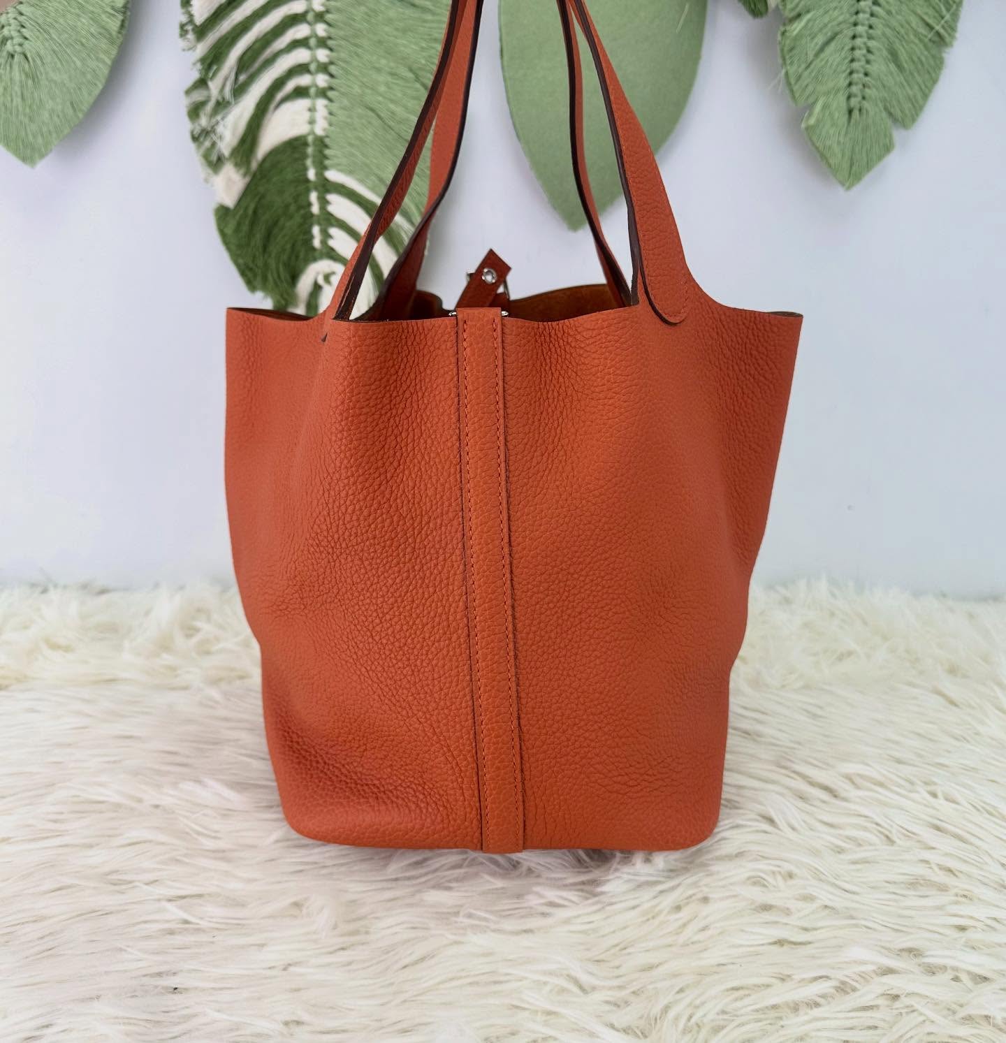 HERMES 🤍PRE OWNED PICOTIN 22 橙色銀扣菜籃子 T Stamp 🧡