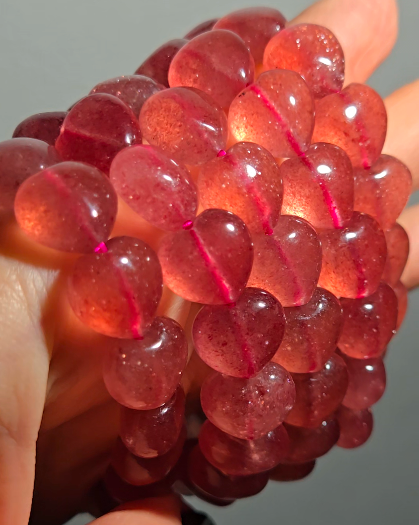 Strawberry quartz heart-shaped 12mm bead bracelets - ST65