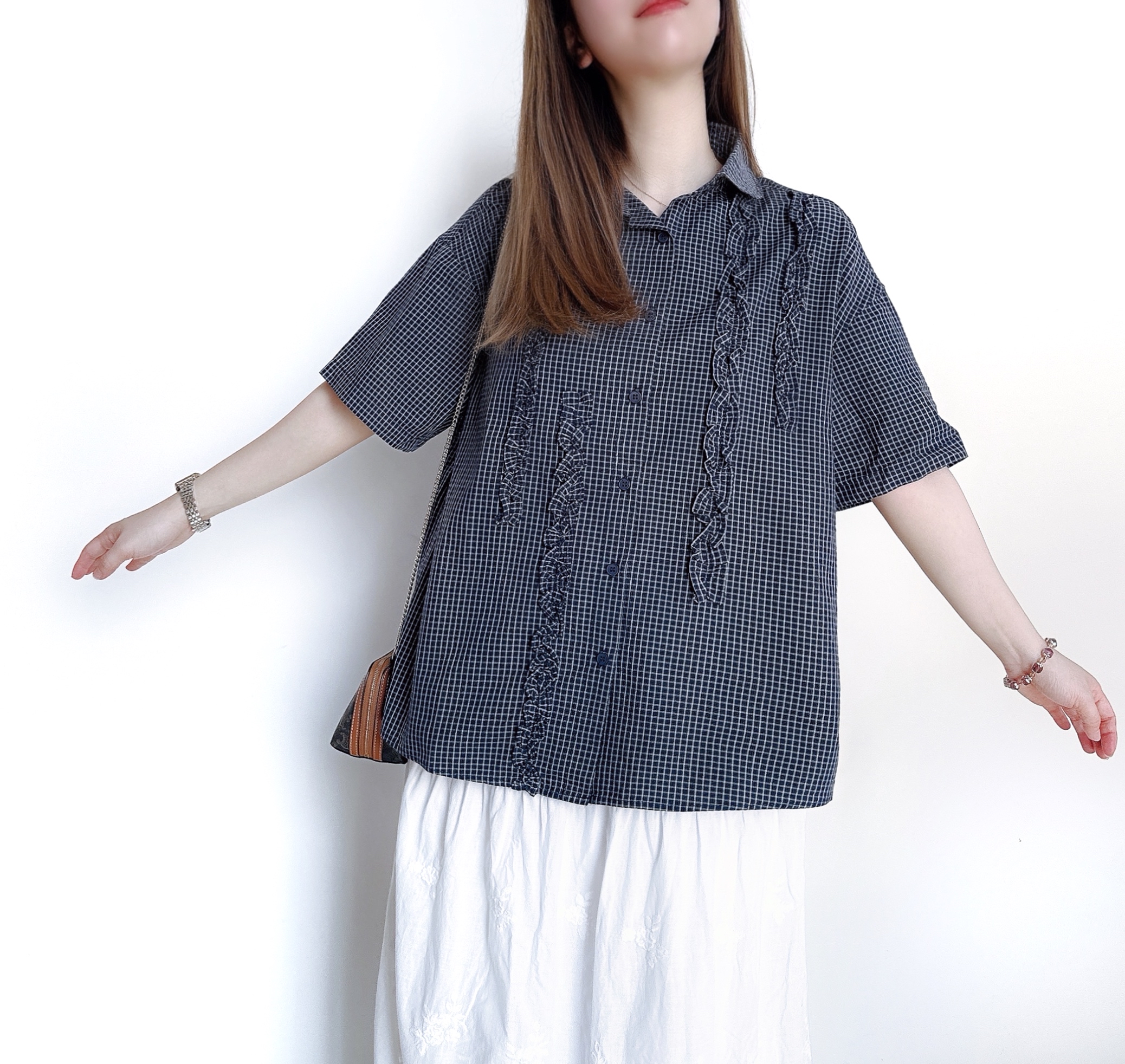 日系格紋Ruffle Top
