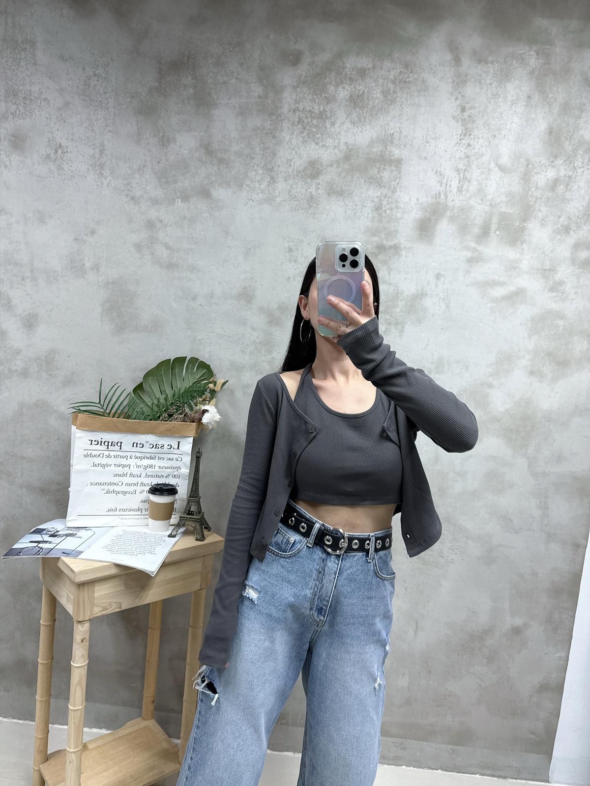 D01 假兩件掛頸top