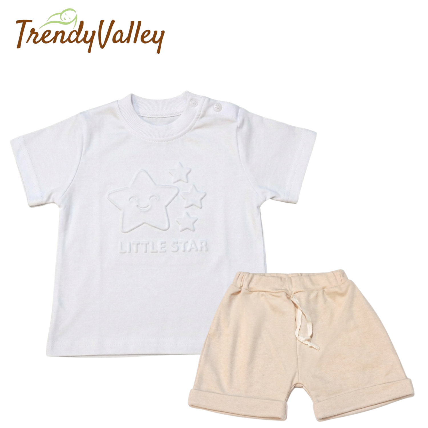 Trendyvalley Organic Cotton Short Sleeve Baby T-Shirt & Short Pant ( Little Star)