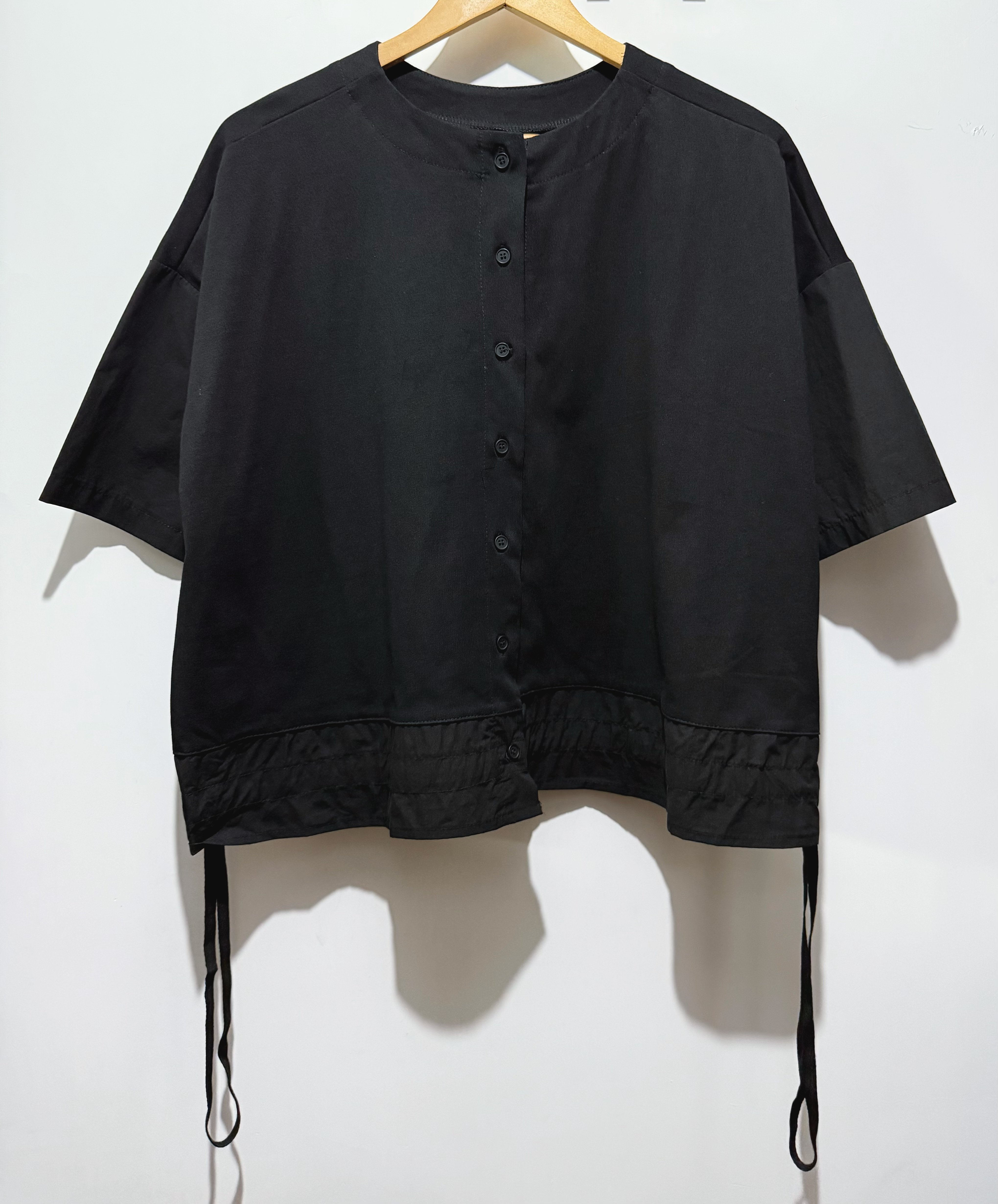 #2083 棉拼棉布抽繩Top 🖤