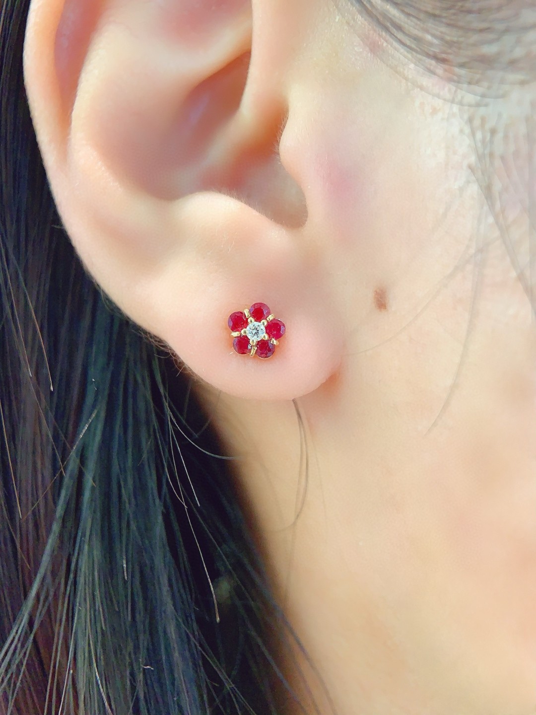 18K Ruby Diamond Earrings 