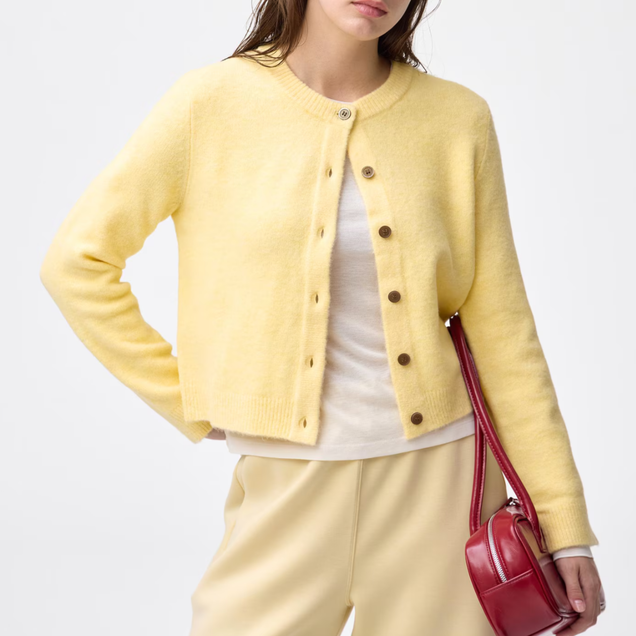 GU Puff Knit Crew Neck Cardigan