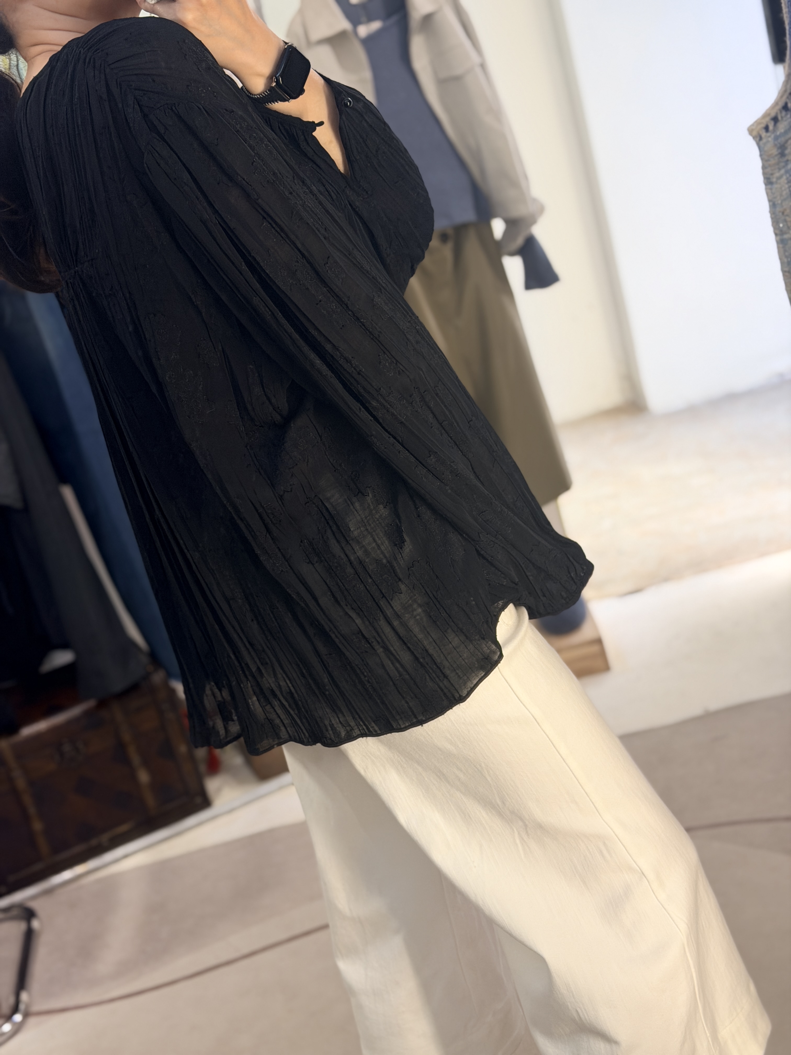 See-though black flower top