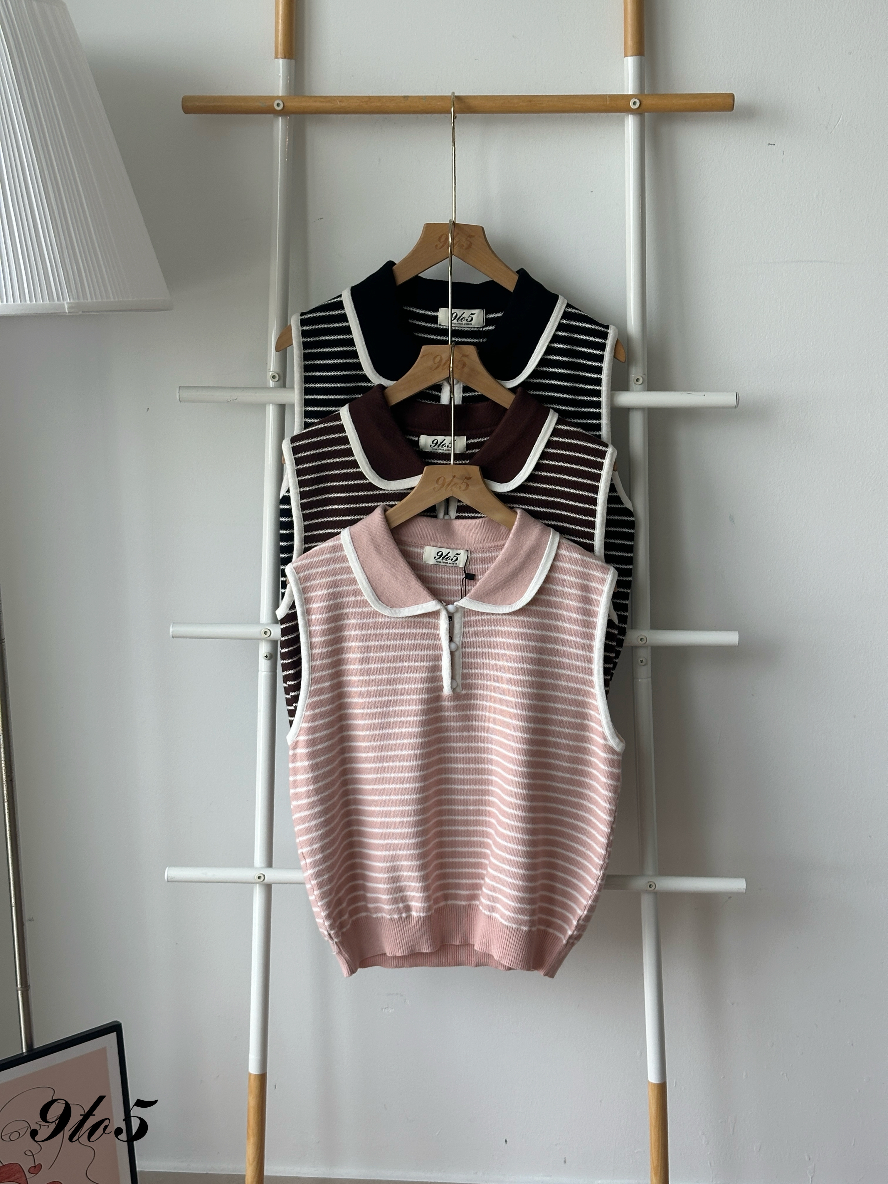 T4282 Sleeveless Stripe Knit Top - 3 Colors 