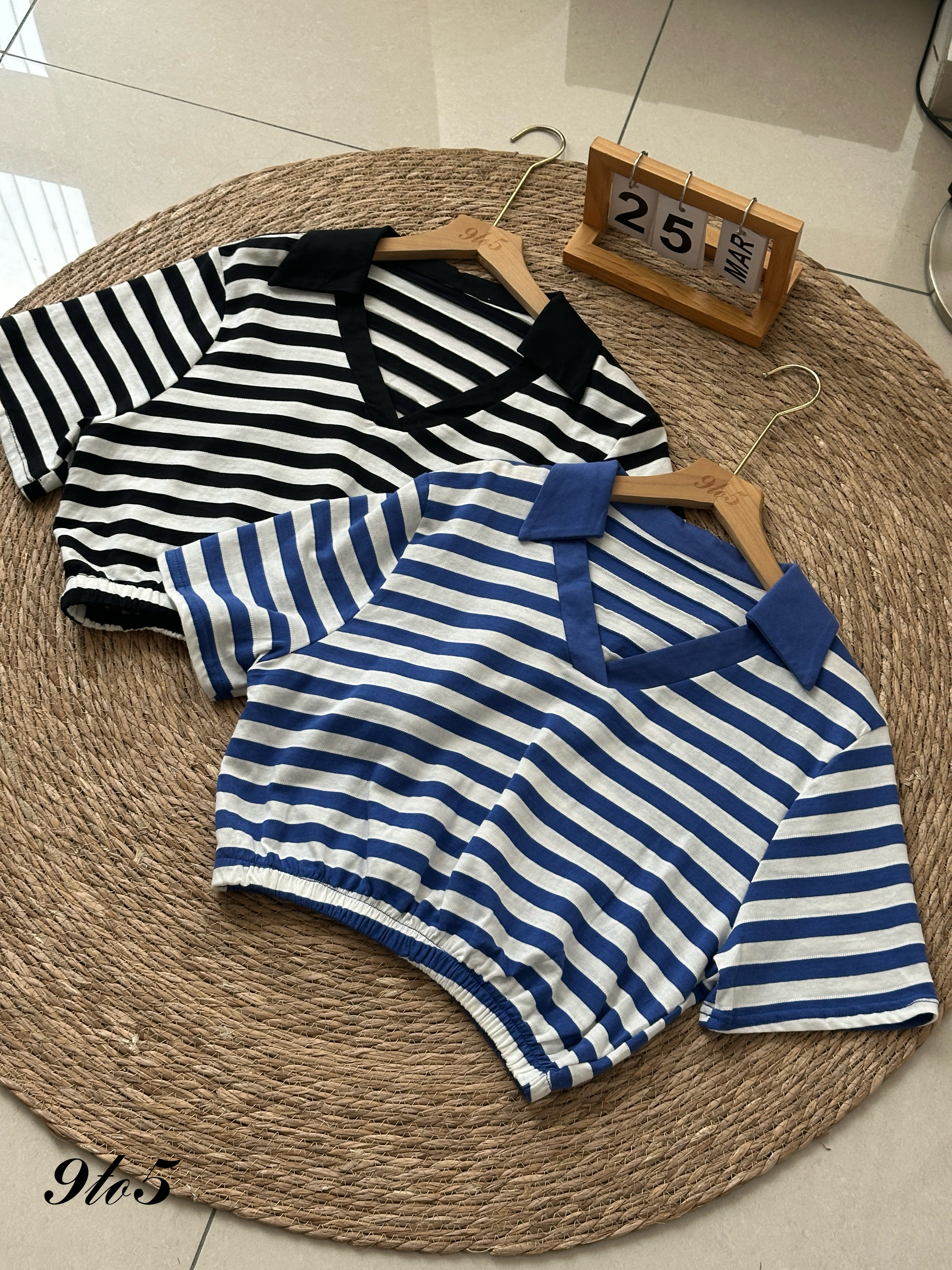 T4046 Stripe Polo Tee - Black & Blue