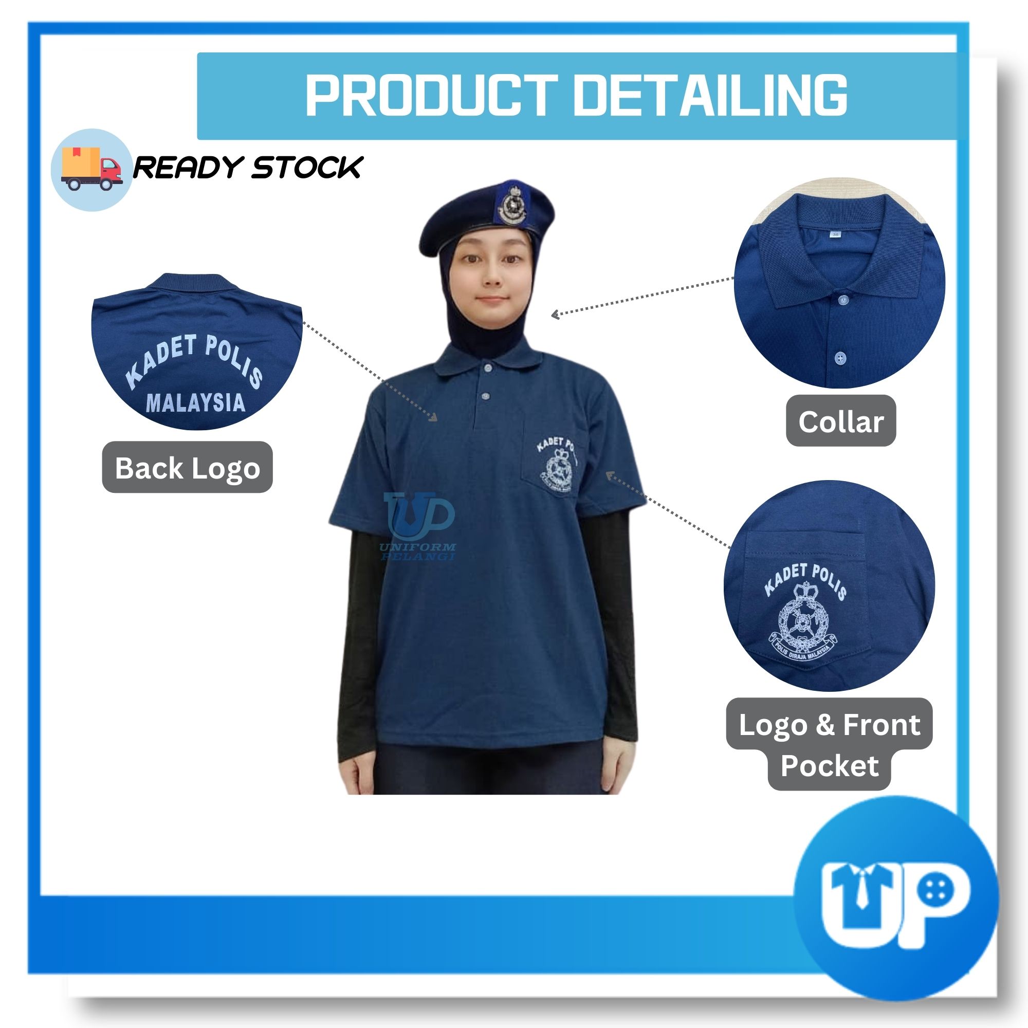 Baju Tshirt Persatuan Kadet Polis Lengan Pendek Material Cotton Pakaian Kokurikulum