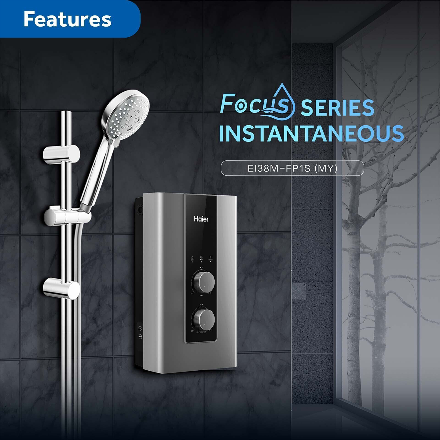 Haier 3.8kW Non-Pump Water Heater Silver (EI38M-FP1S)