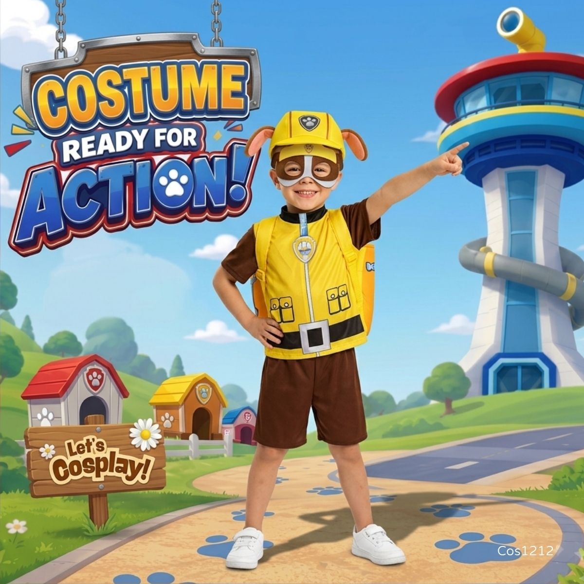 汪汪隊立大功小礫服裝 Paw Patrol Rubble Costume｜兒童工程角色扮演｜Lets Cosplay 香港現貨