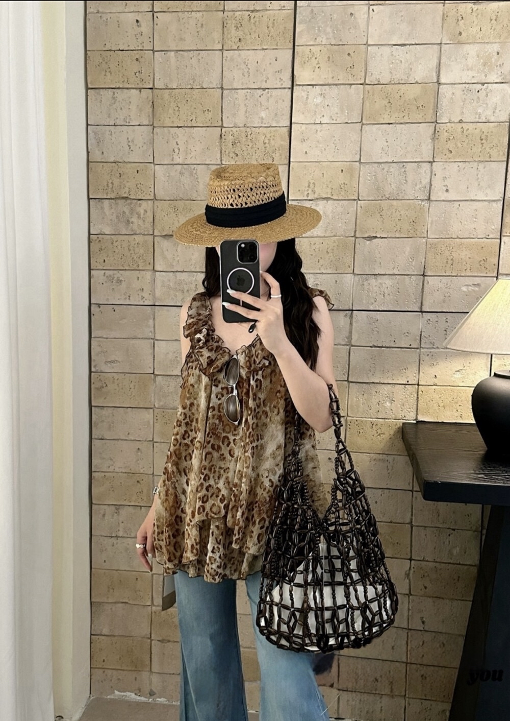 豹纹挂脖上衣 Leopard print halter top 