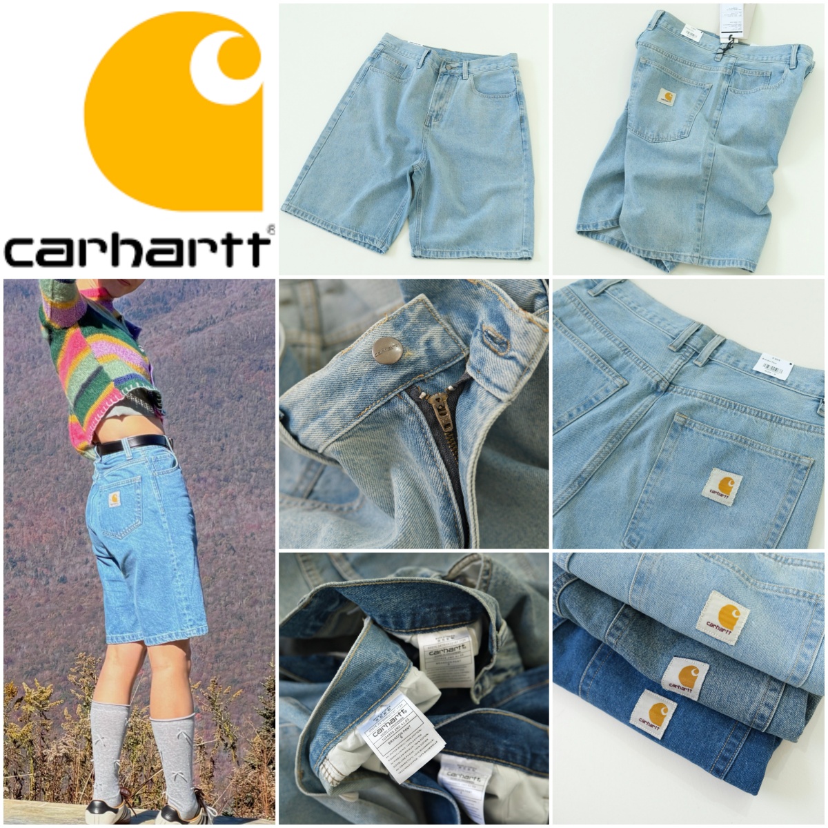 Carhartt WIP 口袋方標直筒牛仔短褲