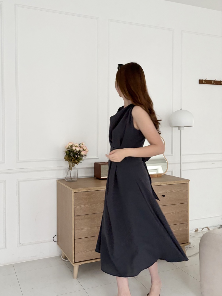 Athena Drape Dress (Charcoal)