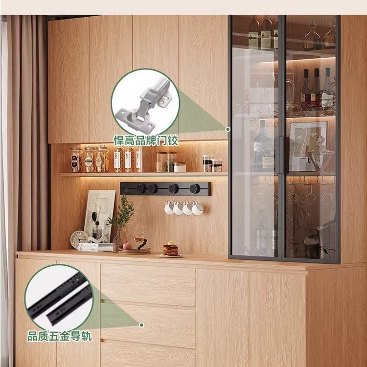 橡木全實木餐邊櫃 客廳家用收納儲物櫃 玻璃碗櫃 靠牆一體高櫃Sideboard