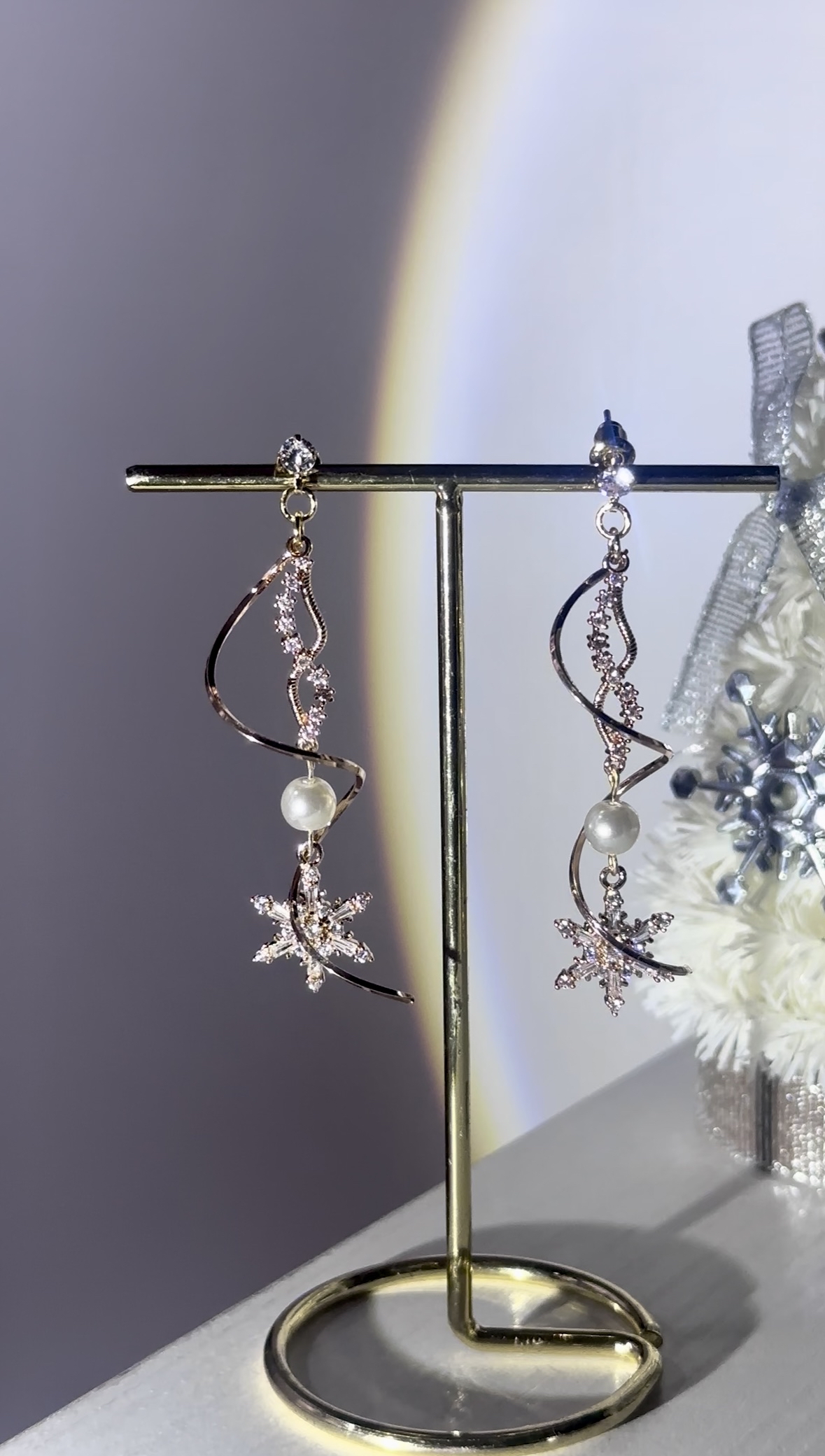 旋轉雪花鑽耳環❄️