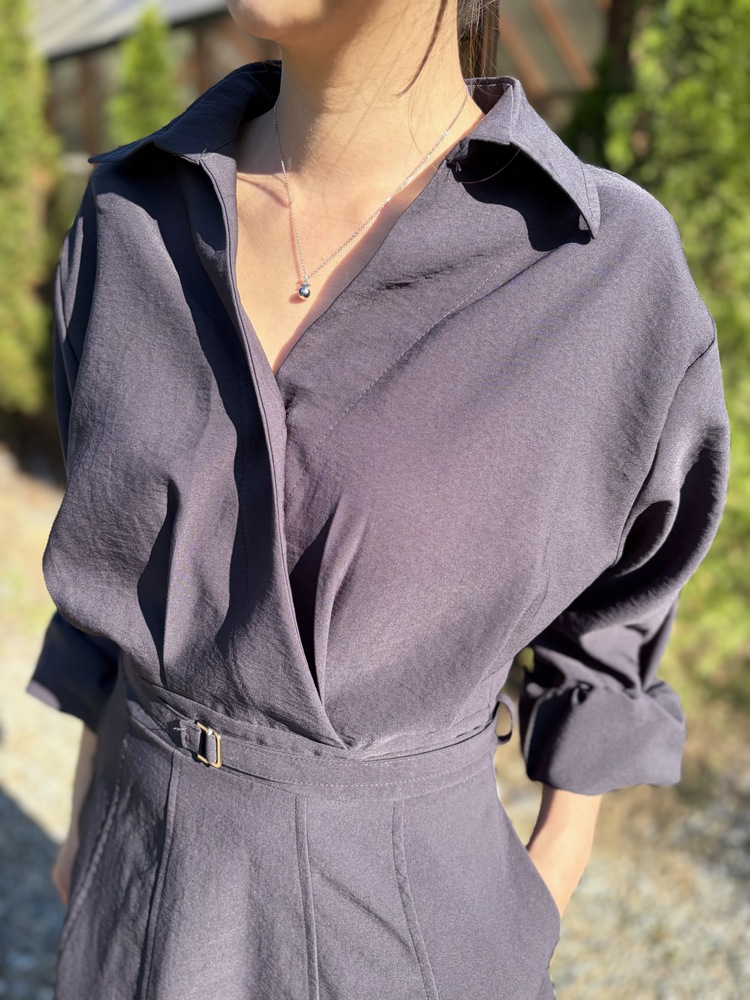 The Madeleine Belted Dress (Charcoal)