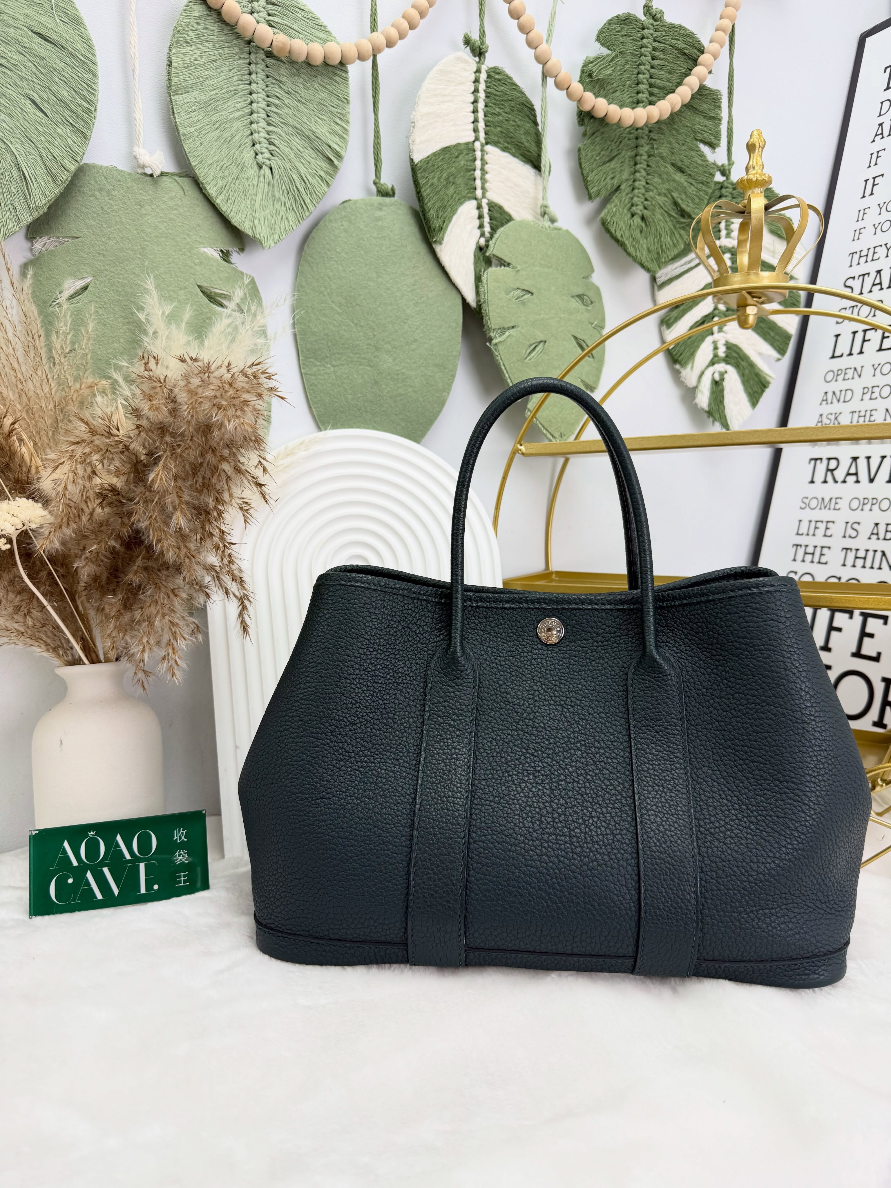 Hermes 👜 PRE OWNED 🛍️墨綠色 Garden Party 30  A stamp💚有塵袋有盒🖤