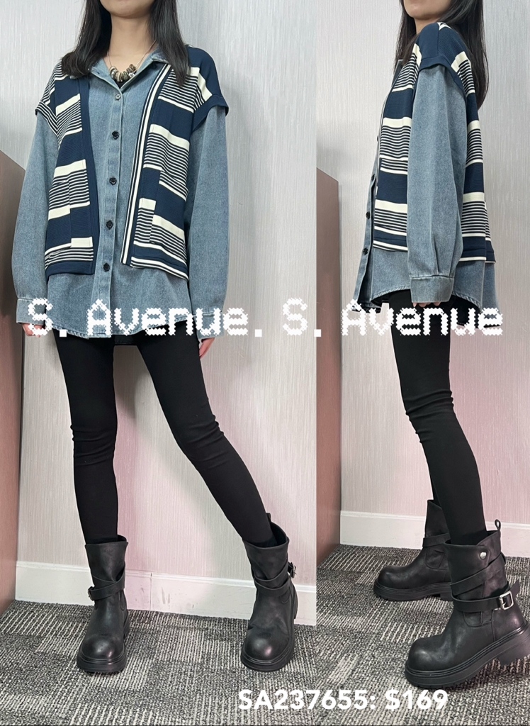 SA237655: 長袖假兩件牛仔shirt