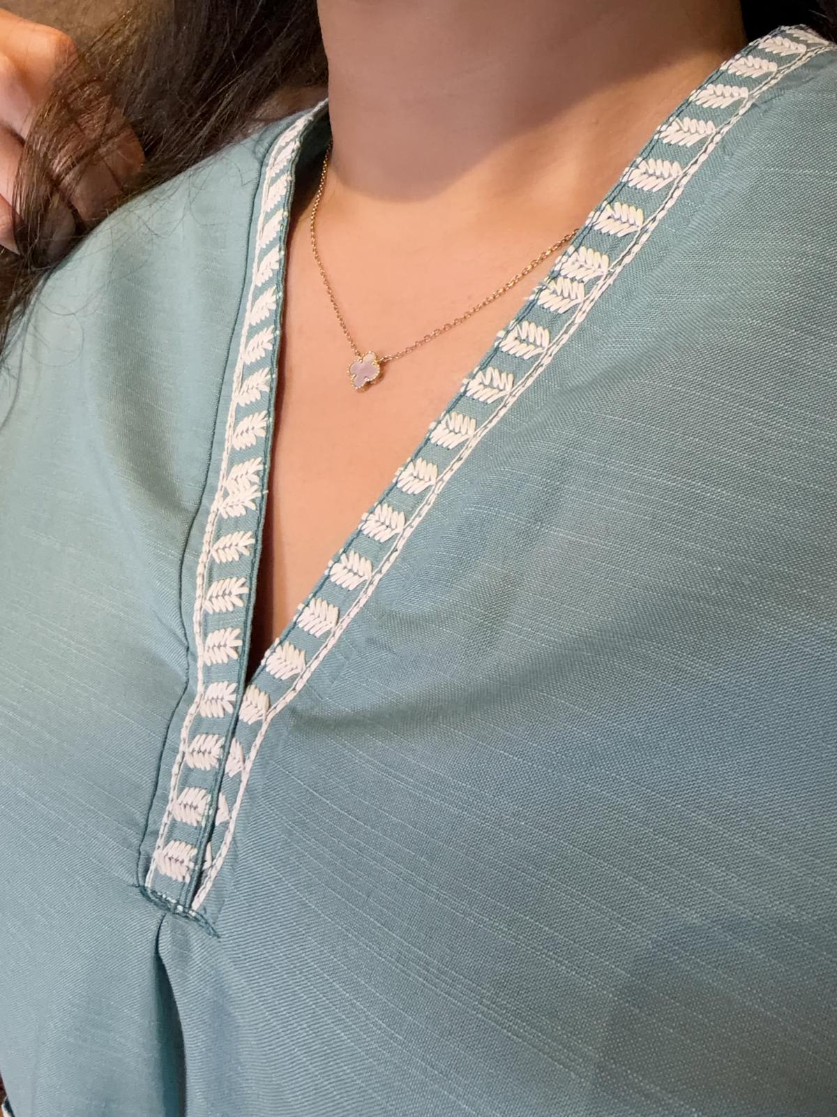 1648 Tiffany Blue Short Emb Kurta