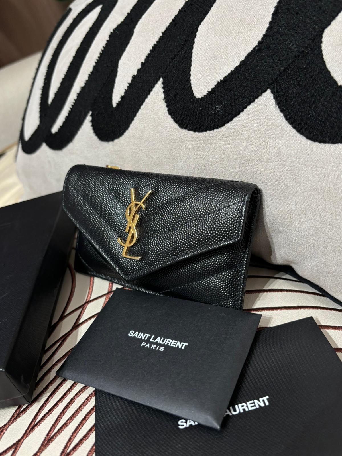 Ysl card holder zip wallet 黑色荔枝牛皮 100%Authentic ,98%new ✅專門店收據✅證書✅盒