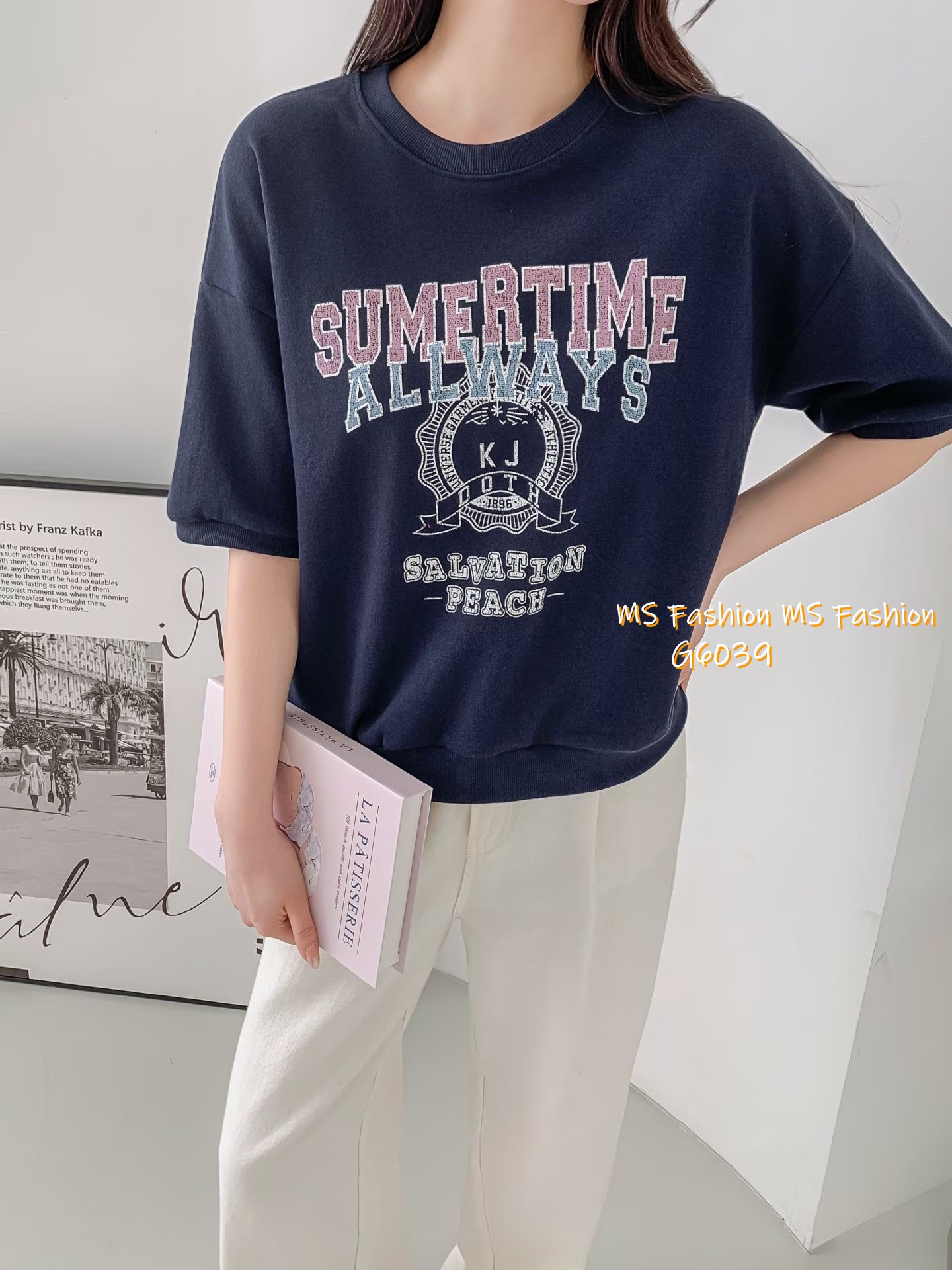 G6039 韓國🇰🇷拼色字母print top