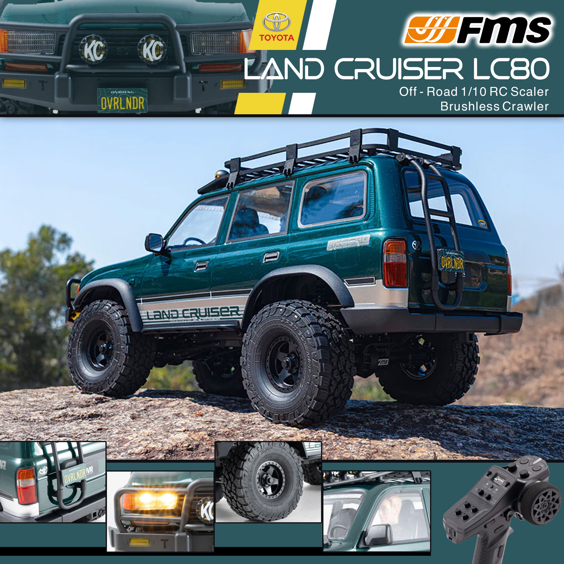 全新 FMS 1:10 LAND CRUISER 80 無刷攀爬車 | FCX10 | LC80 | TOYOTA 授權 | 4輪驅動 | 3541 KV1200 無刷電機 | 雙速變速機械波箱