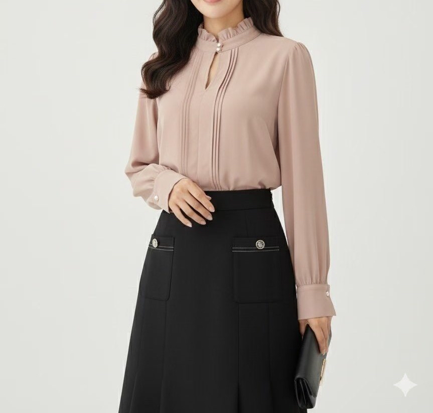 OL051 企領珍珠雪紡Top