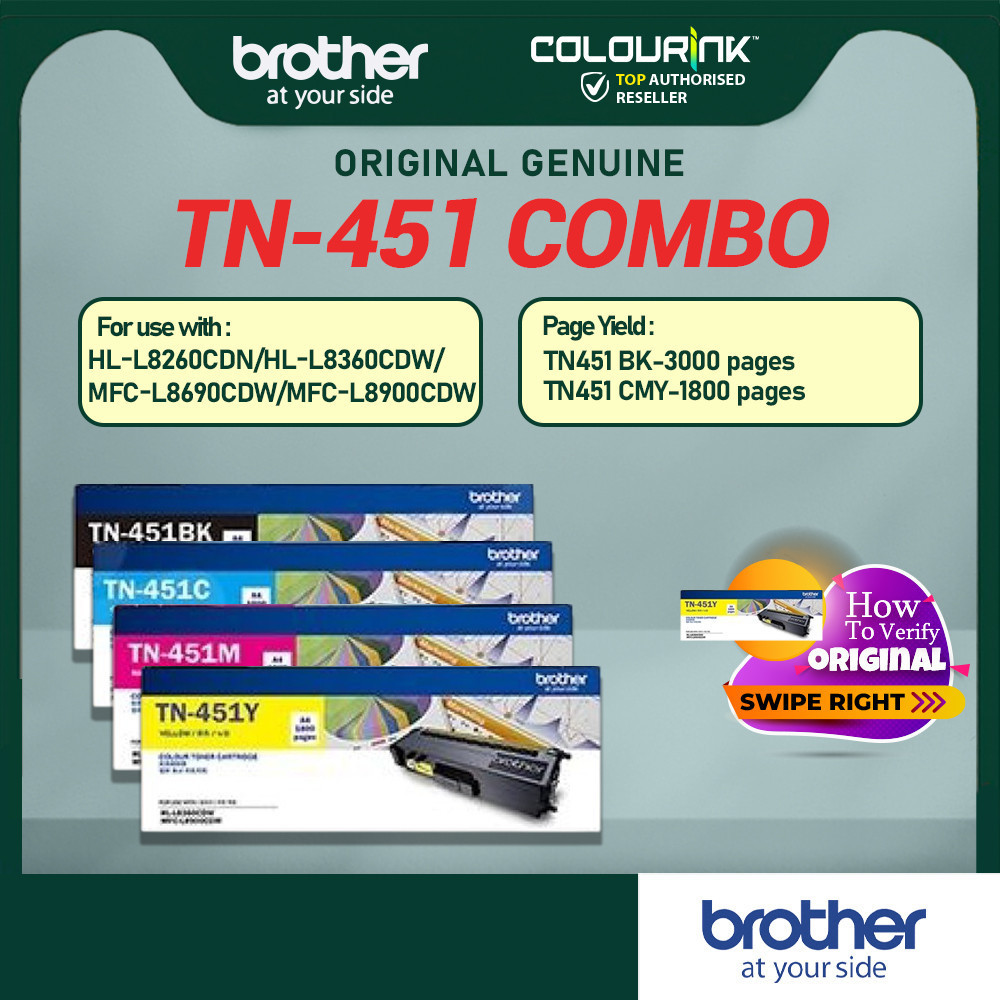 Brother Original Genuine TN-451 Black Cyan Magenta Yellow MFC-L8690CDW MFC-L8900CDW HL-L8260CDN HL-L8360CDN TN451