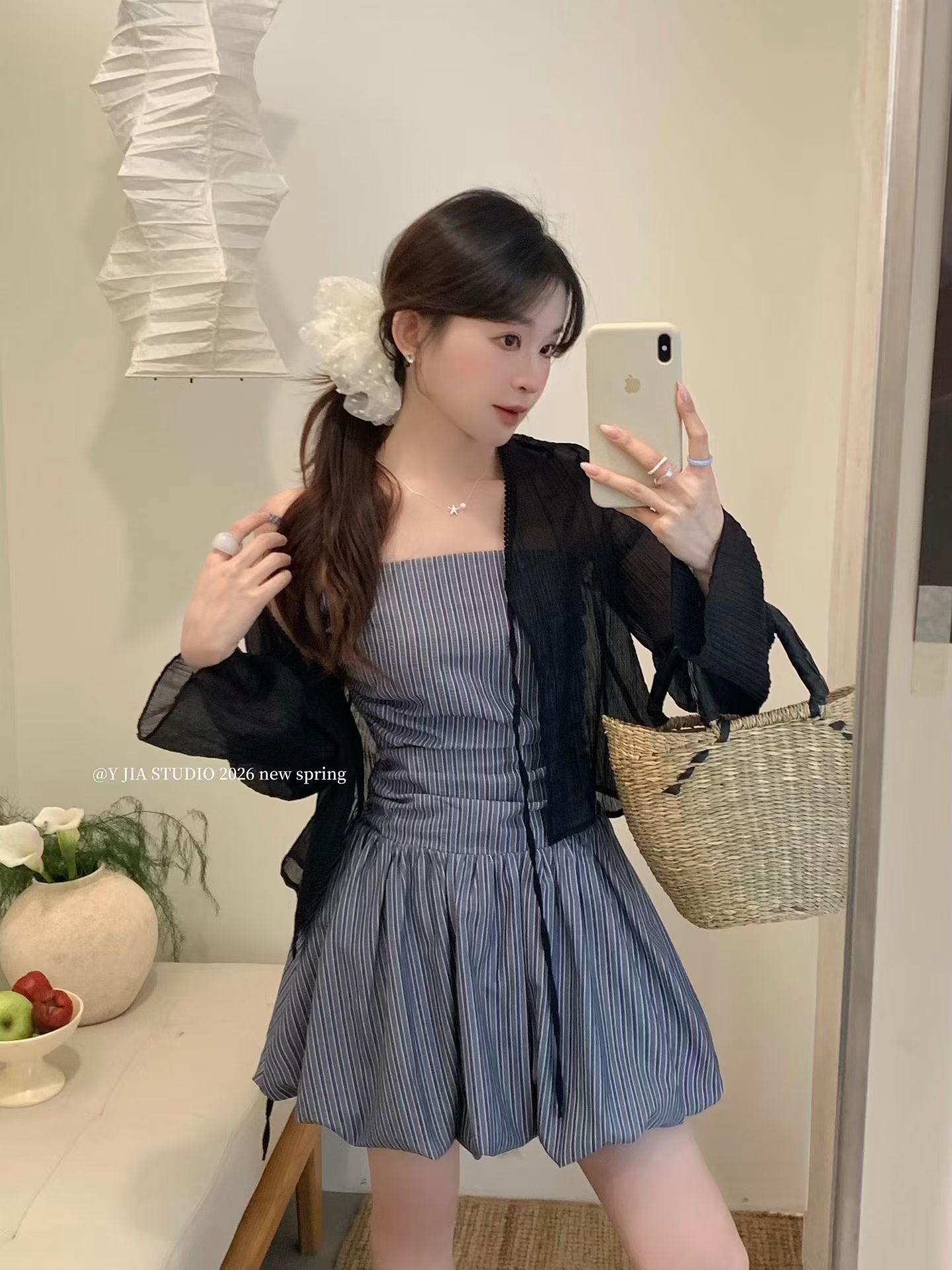 1772 Muse's Realm of Muses Two-Piece set 缪斯之境蓝条纹花苞裙套装 