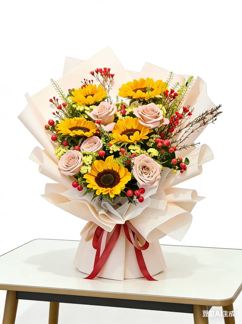 Radiant Sunflower and Rose Bouquet