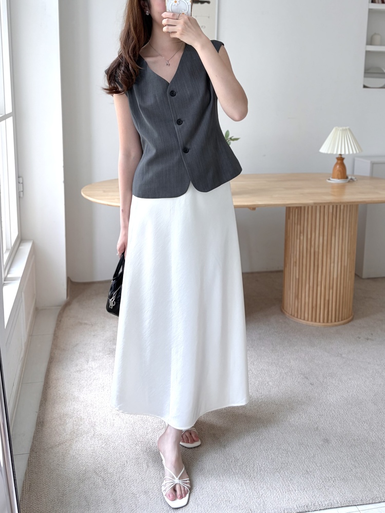 Satin Structured Skirt (Ivory)