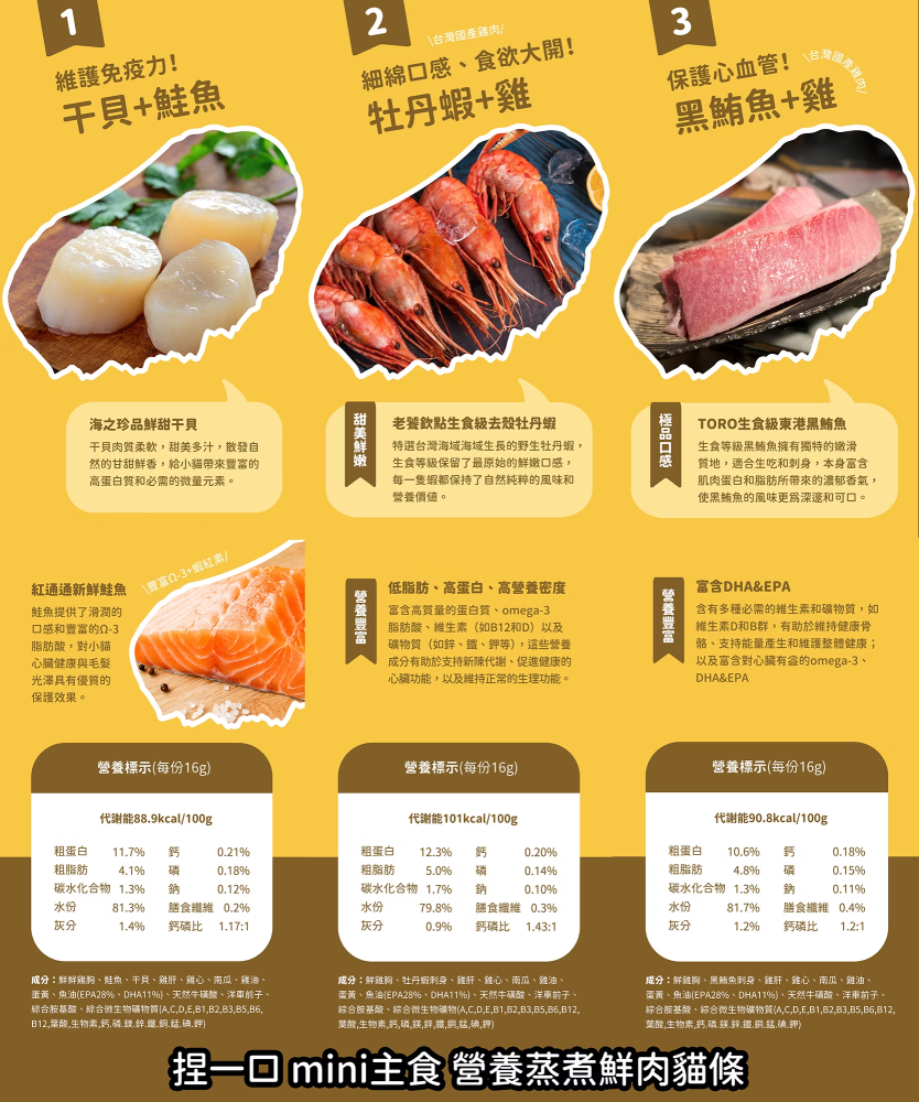 貓有話說｜天然牛磺酸｜捏一口｜Mini主食蒸煮鮮肉泥 16g x 4