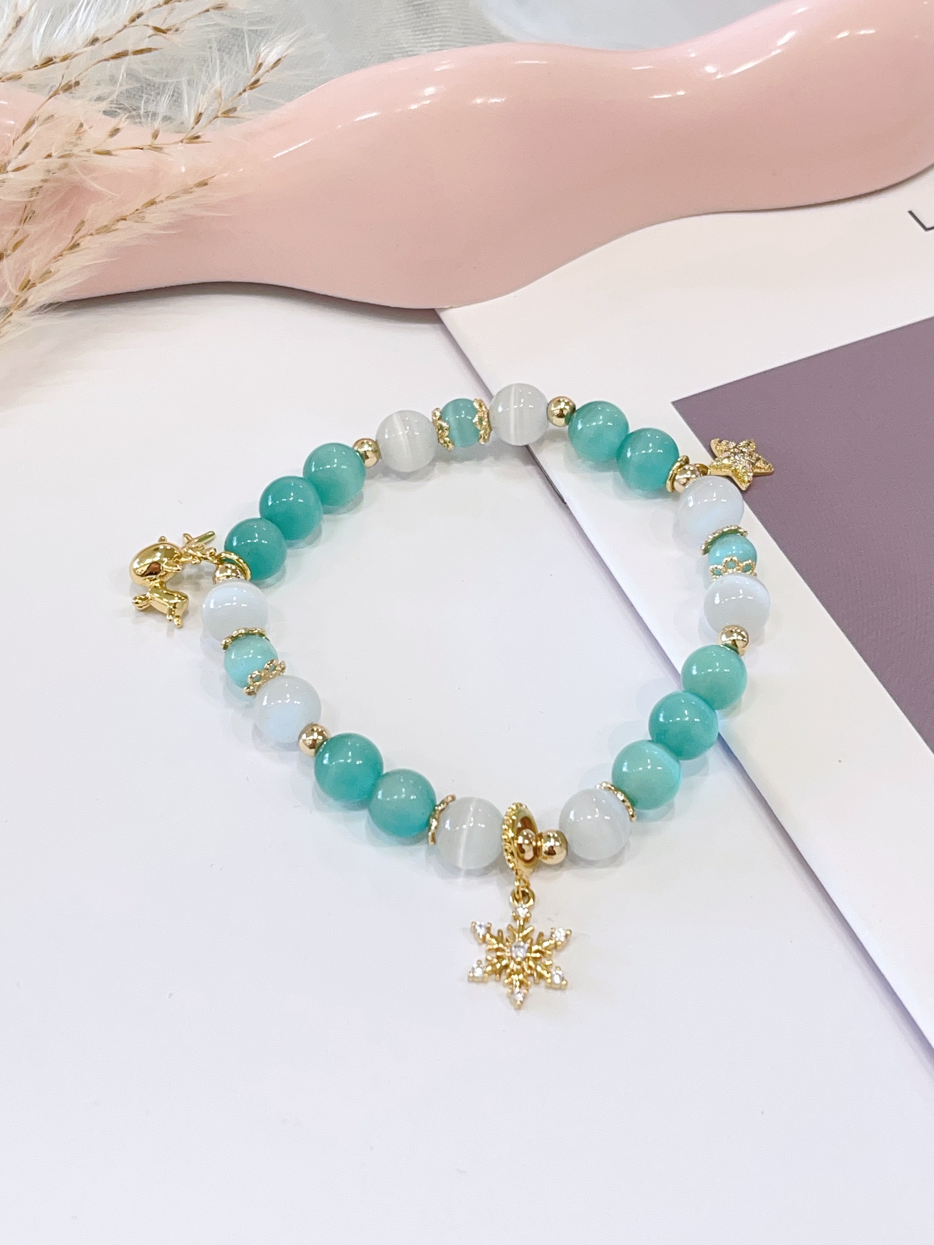 ❄️💙 猫眼石 × 蓝绿猫眼 × 配饰手串 Cat’s Eye Stone, Blue-Green Cat’s Eye & Charm | 8mm