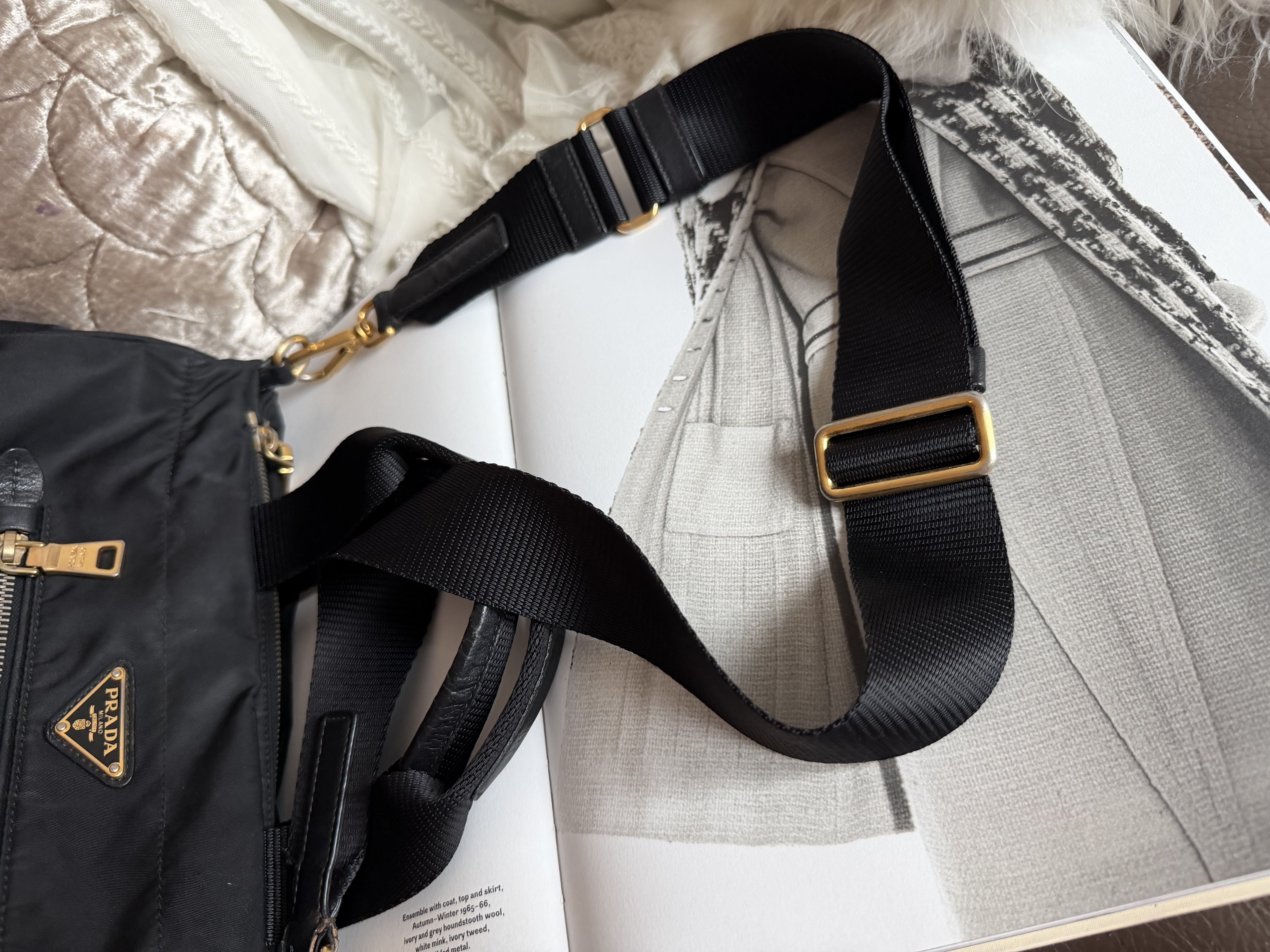 prada黑色 black re nylon bag with original strap