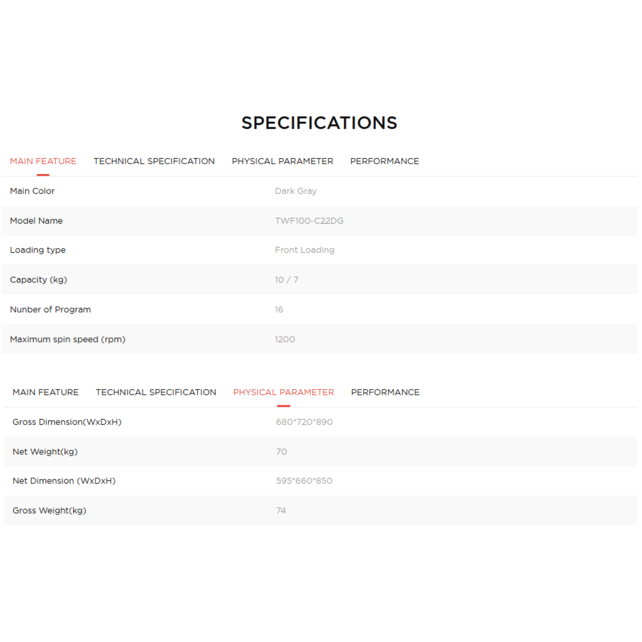 TCL 10kg/6kg Direct Drive Front Load Washer Dryer Combo (TWD100-C22DG)