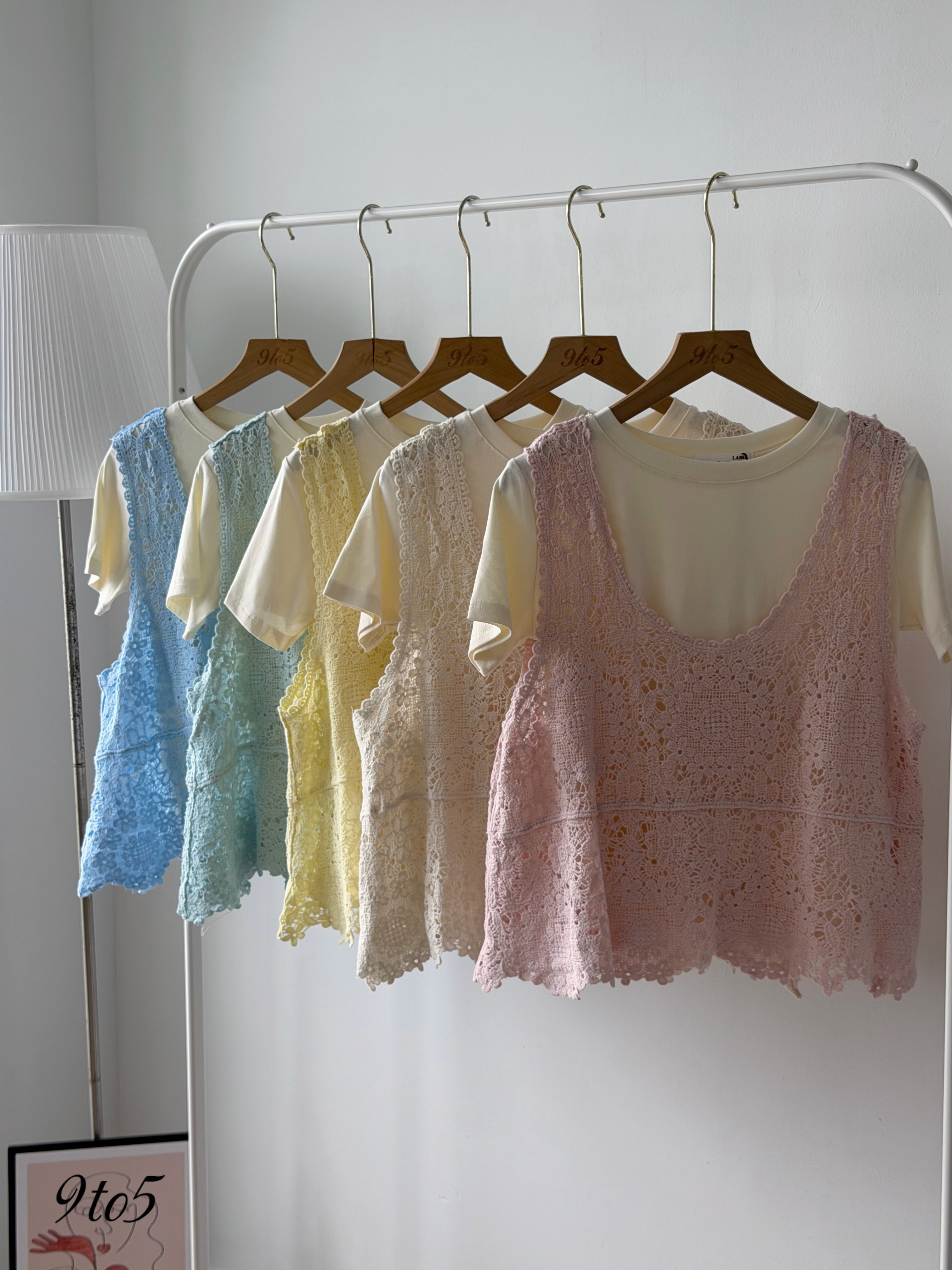 T4511 Two-Pieces Crochet Top - 5 Colors 