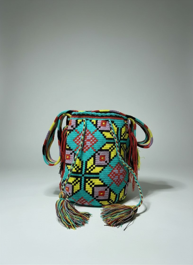 【背得起嘅藝術品】哥倫比亞正宗 Wayuu Mochila 手工民族編織袋  [預計 : 6月中至尾發貨] (PO-WY-BLUYLW-G03)