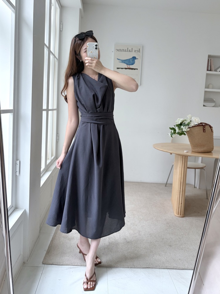 Athena Drape Dress (Charcoal)