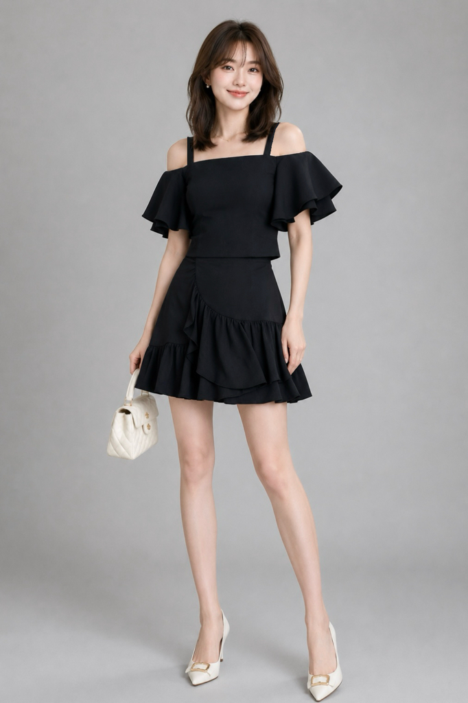 303679 Elise Ruffle Cold Shoulder Top