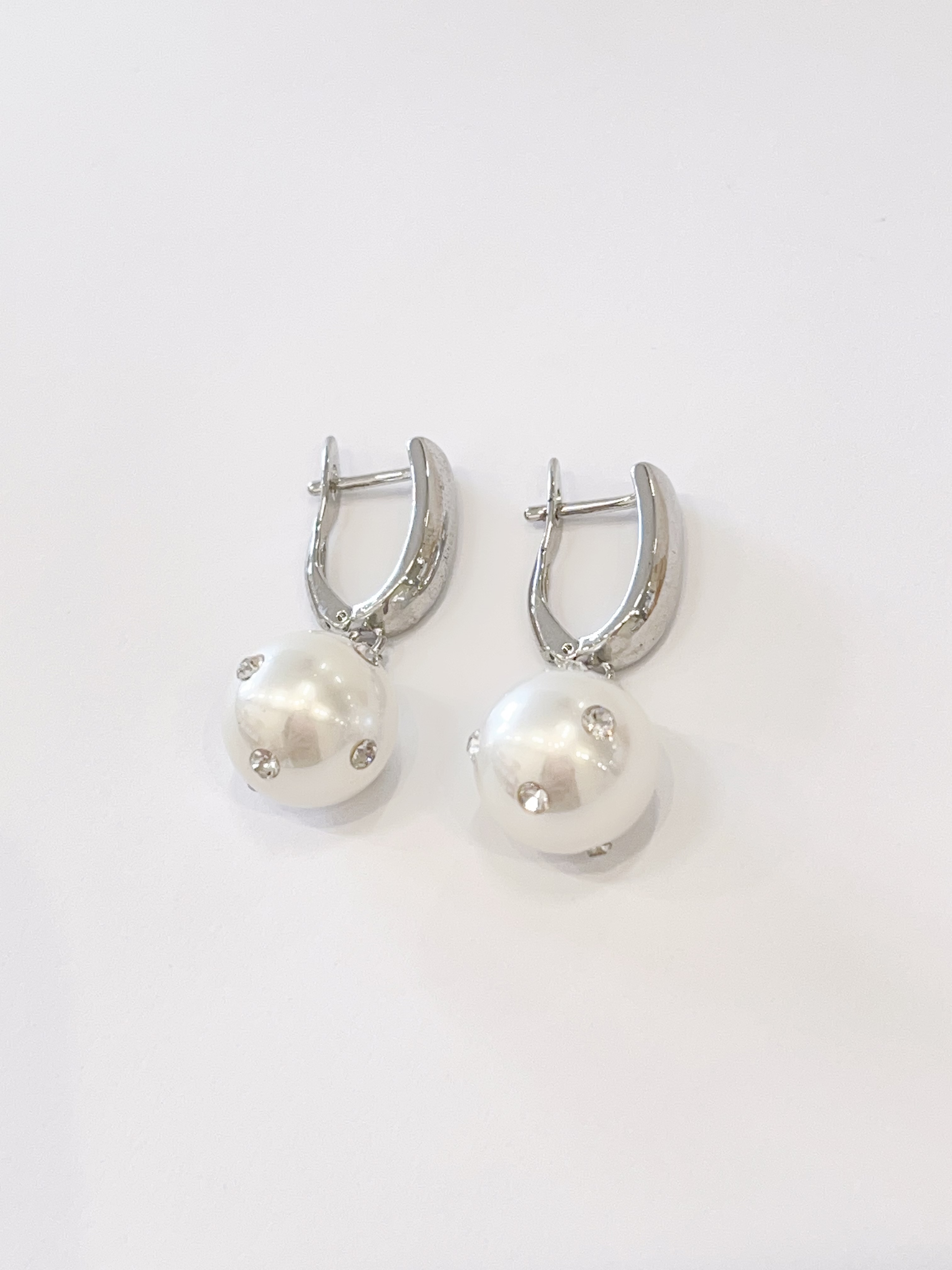 小钻石珍珠吊坠耳扣耳环