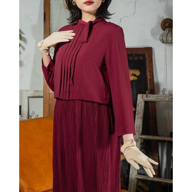Vintage Elegant Cranberry Red Festive Faux Twin Set Accordion Pleat Dress (MT1608-147)
